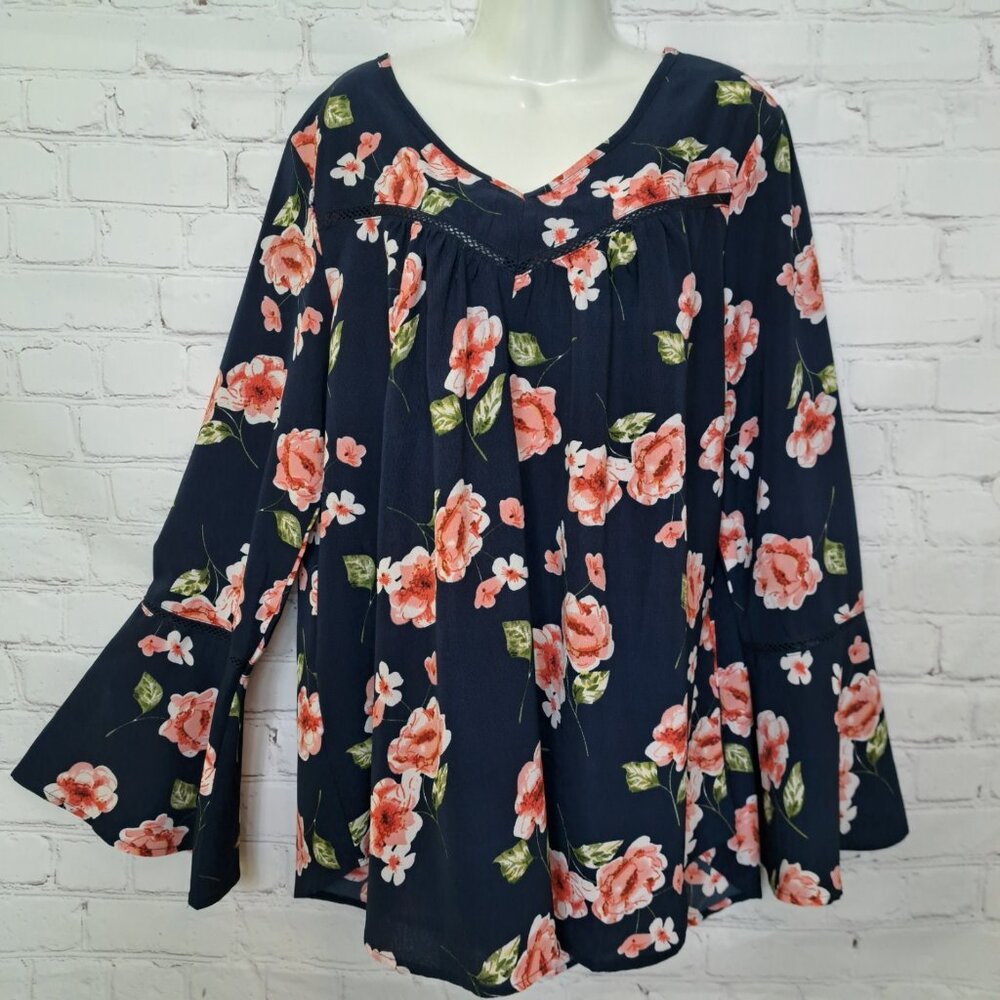 Suzanne Betro Floral Tunic Top Size Large